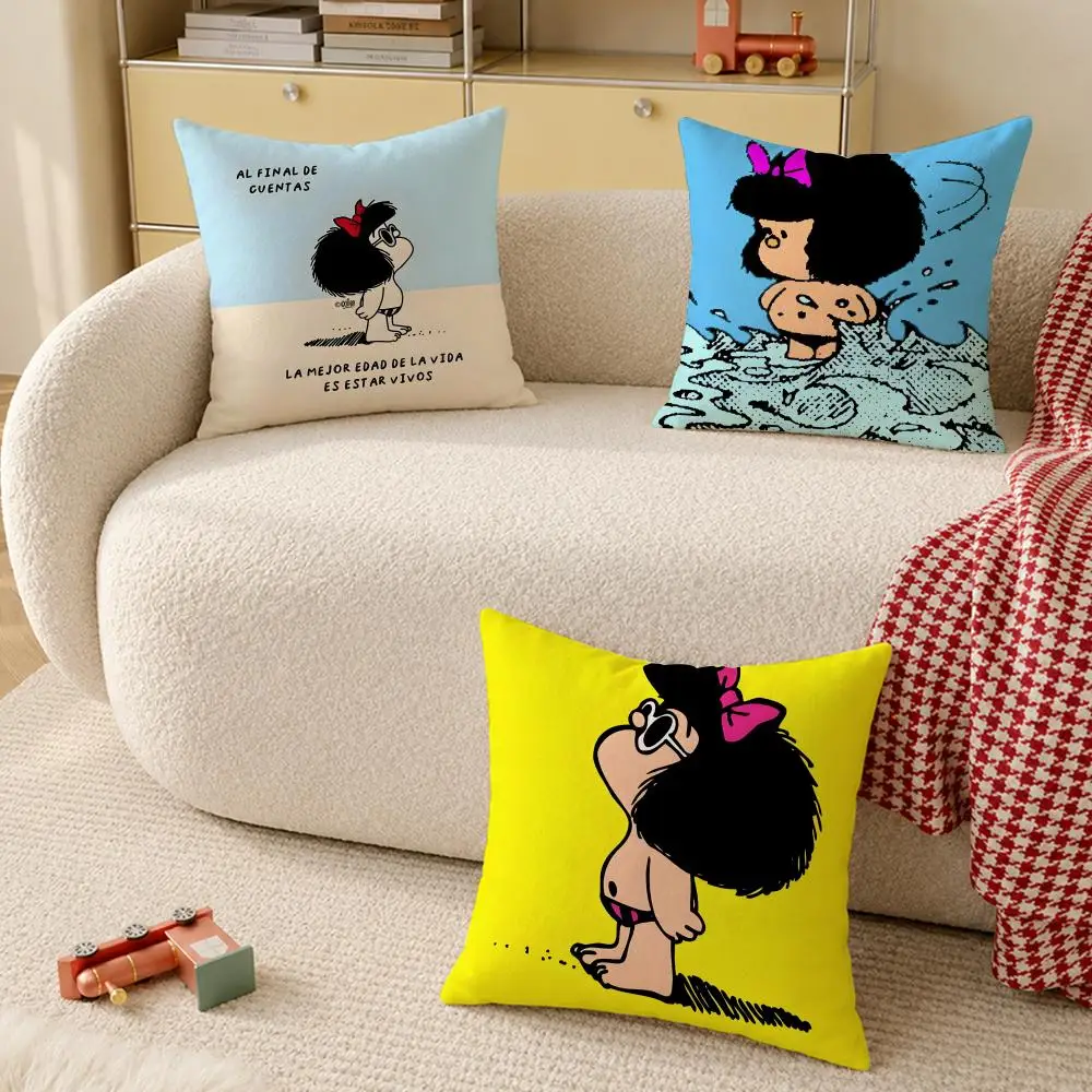 Cartoon M-Mafalda Cute Cushion Cover Wrinkle-Resistant Short Plush Cushion Covers Breathable Machine-Washable