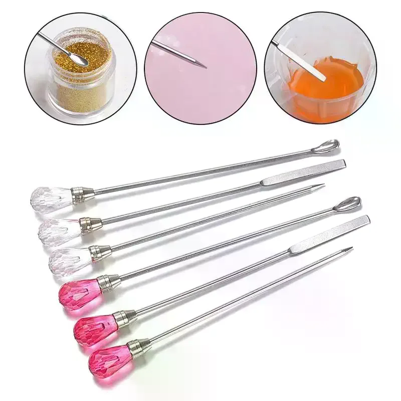 1/3PCS Nail Art Stirring Rod Tool Stainless Steel Acrylic Powder Liquid Gel Polish Spoon Spatula Pin Stick Foundation Mixing