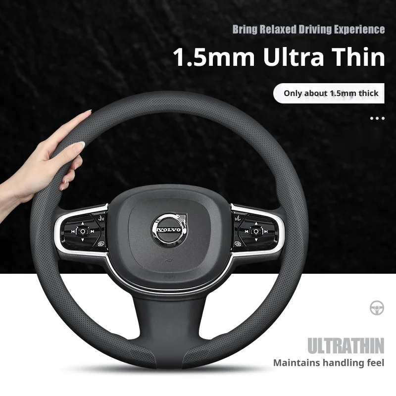 Image of 1,5 mm ultradünner Nappa-Leder-Lenkradbezug, perforiert, rutschfest, für Volvo XC60 XC40 XC90 EX40 EX90 V60 V40 V90 S60 S90