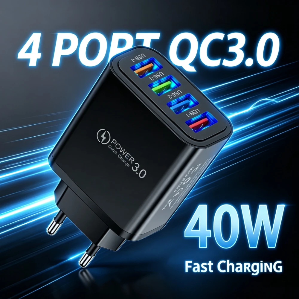 40W 4‑Port Fast Charger USB‑C Power Adapter Universal Portable Travel Charging Station For Xiaomi High‑Speed Charging Chargers