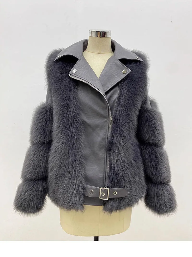 ZADORIN Top Mode Luxus FAUX Fuchs Pelzmantel Motorrad PU Leder Drehen Unten Kragen Warme Faux Pelz Jacke Frauen Herbst Winter Neue