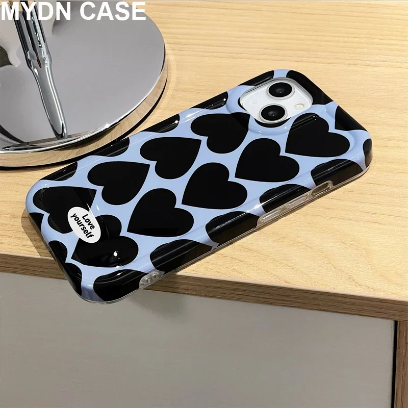 IMD Coque for iPhone 15 14 Pro Max Case Cute Love Heart Pattern Phone Cases for Iphone 11 12 13 Pro Max 14 Shockproof Cover