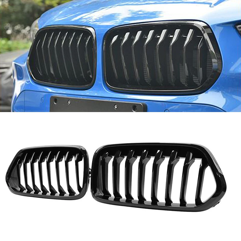 

For BMW X2 F39 Car Front Bumper Kidney Grille Racing Grill Gloss Black Single Slat Grill Trim ABS Grilles Accessories 2018-2022