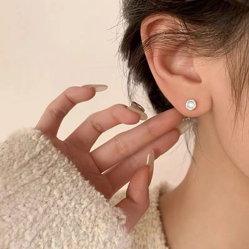 Real 925 Sterling Silver Opal Round 14K Gold Stud Earrings For Women Party Classic Fine Jewelry Light Luxury Accessories