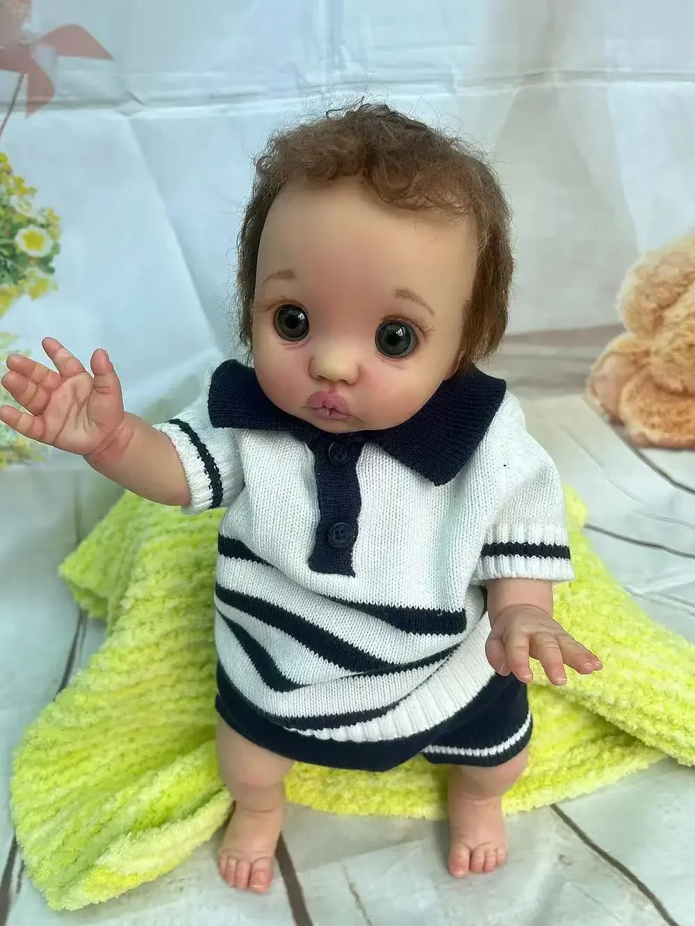 

DLS Customized Limited Supply 16inch Reborn Baby Peeka With Hand-Rooted Hair Already Finished Doll With Different Dress