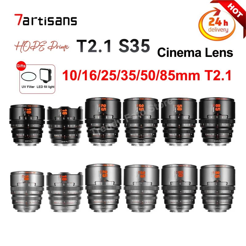 7artisans Super Hope Prime T2.1 Cinematic Video Lens 10mm 16mm 25mm 35mm 50mm 85mm T2.1 For Sony E Canon RF Fuji XF M43