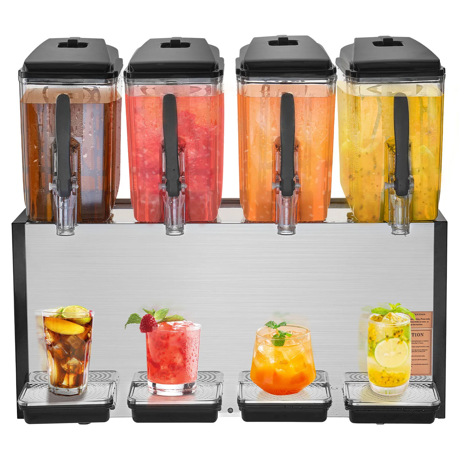 SucceBuy 4 Tanks Commercial Beverage Dispenser 10L/12L Per Tank Juice Dispenser Stainless Steel Ice Tea Drink Machine