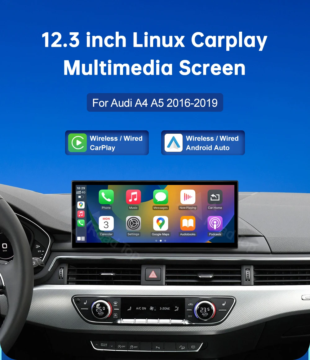Touch-Display für Audi A4 A5 B9 2016-2019 Road Top 12,3 Zoll Multimedia-Player Android Auto Link GPS Carplay Bildschirm Car Play – Detail 1