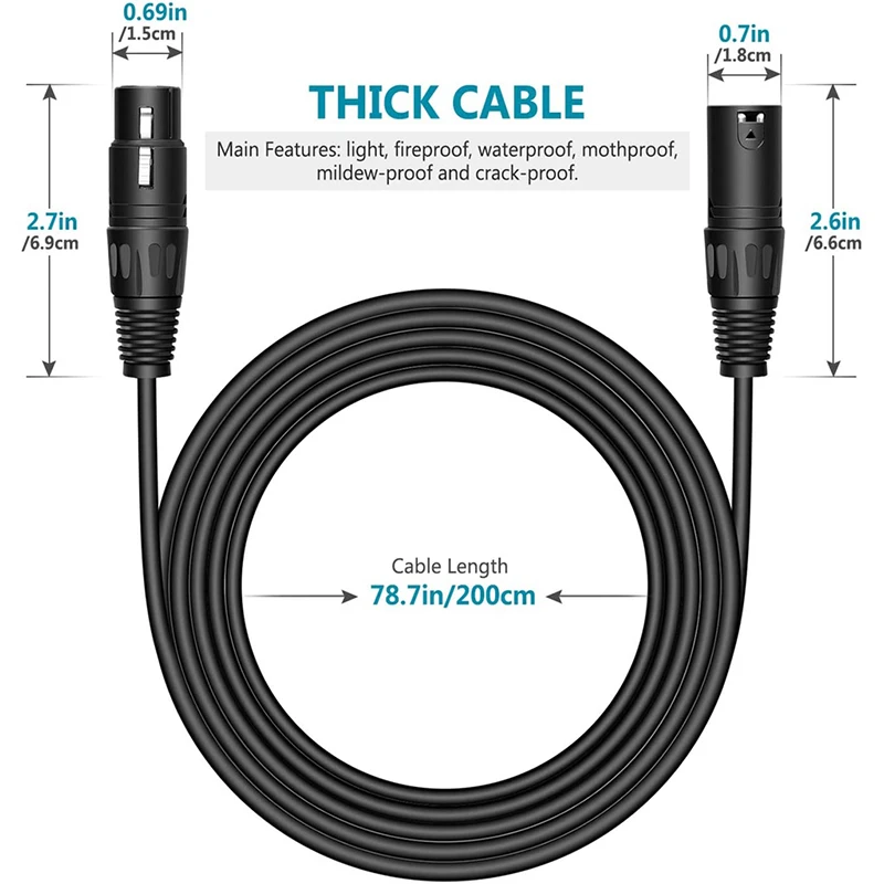 【Ready Stock】DMX Cable Audio Cord Wire Connector XLR 3-Pin Male to Female XLR Cable For Microphone Audio Sound Stage Lights