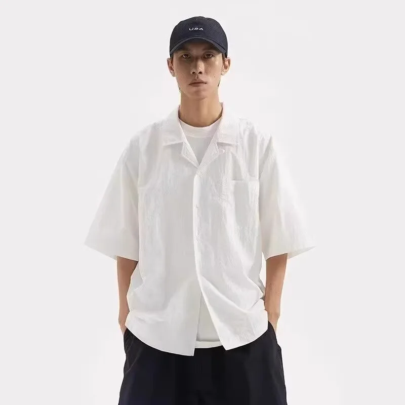 

2026 New Tooling Short Sleeve Shirt Men's Summer Thin Shirt Casual Solid Color Loose Lapel