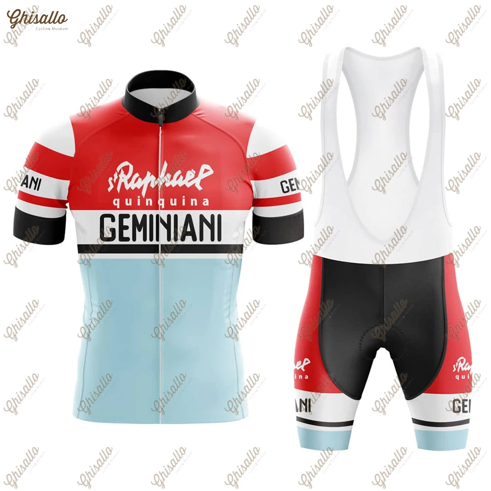 Red Retro Team Cycling Jersey Set for Men, Short Sleeve, Bib Shorts, Bicycle Clothing, MTB Bike Jersey, Uniform, New