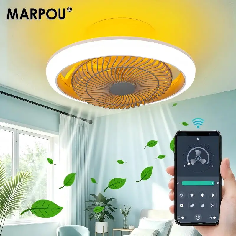 Intelligenter Deckenventilator mit Beleuchtung 360 °   Drehbare APP-Fernbedienung Dimmbare Moderne Ventilatorlampe 6 Windgeschwindigkeiten Umkehrbarer Luftstrom für Innenräume