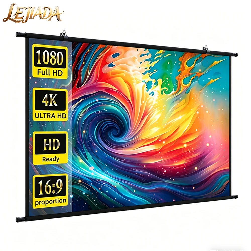 

LEJIADA 4KHD Anti-Light Wall Mounted Projector Screen Increase Brightness 16:9 White Grid 160 ° Viewing Angle Portable 120inch
