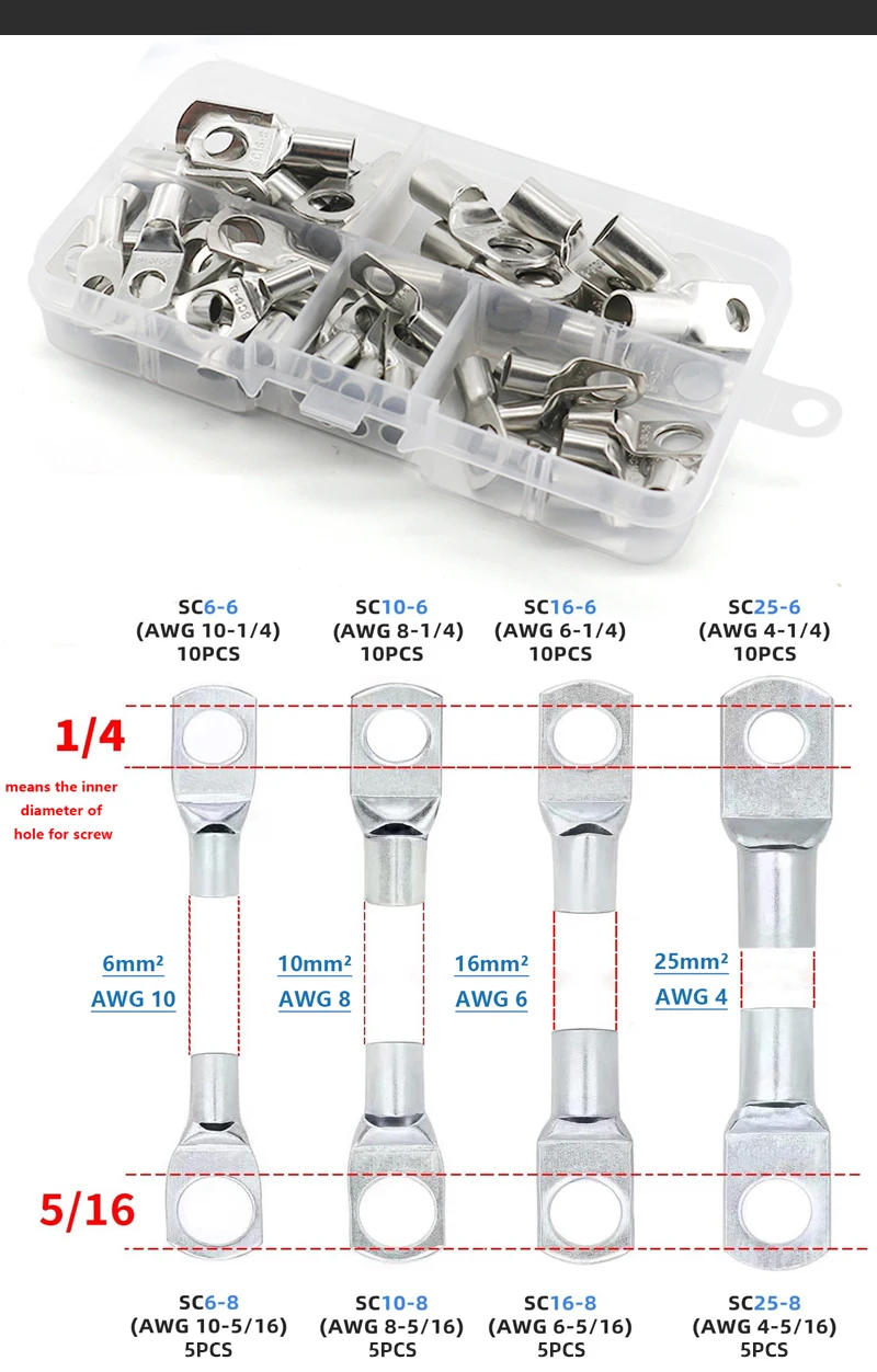 Hochleistungs-Batteriekabel-Crimpwerkzeug-Set, Bereich 8–1/0 AWG, Sortiment für Draht-Crimp-Steckverbinder, Auto, Kupfer-Ring-Anschluss – Detail 7