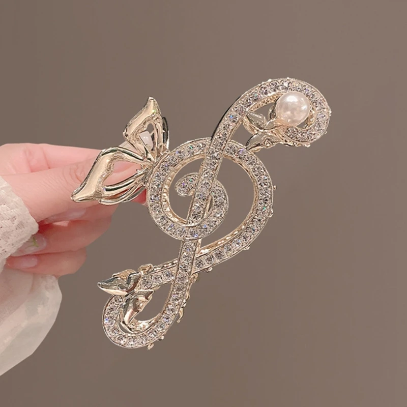 Temperament Hair Clips for Girls Pearl/ Rhinestone Music Note Shape Hair Pins Non-slip Hair Barrettes for Students