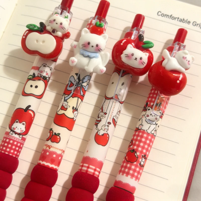 4Pcs Kawaii Apple Cat Gel Pen 0.5mm Black Ink Gel Pens Soft Grip Student Writing Pen Cute Stationery School Office Supplies image 3