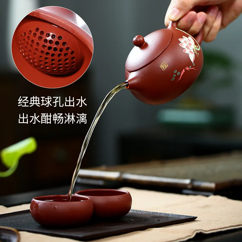 Yixing Original Ore Dahongpao Handmade Purple Clay Yahe Xishi Ball Hole Water Outlet One Teapot Two Cups Tea Set