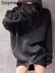 Sudadera con capucha y diamantes de imitación para hombre, abrigo holgado y cómodo con cremallera, Color sólido, novedad de primavera y otoño, 2023