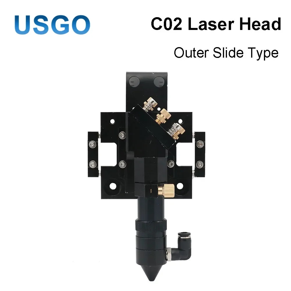 USGO Outer Slider CO2 Laser Head for Dia 20mm Lens FL 50.8 63.5mm 25mm Mirror with Air Assist Nozzle Cutting Machine