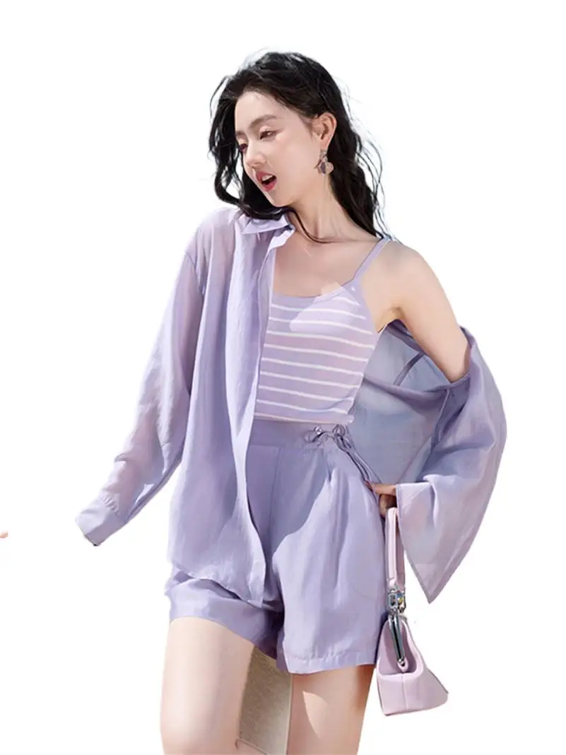 

Spring Women Rayon Sunscreen Lightweight Loose Fit Versatile High Quality Tops For Female Casual Basics Solid Blouses Coat