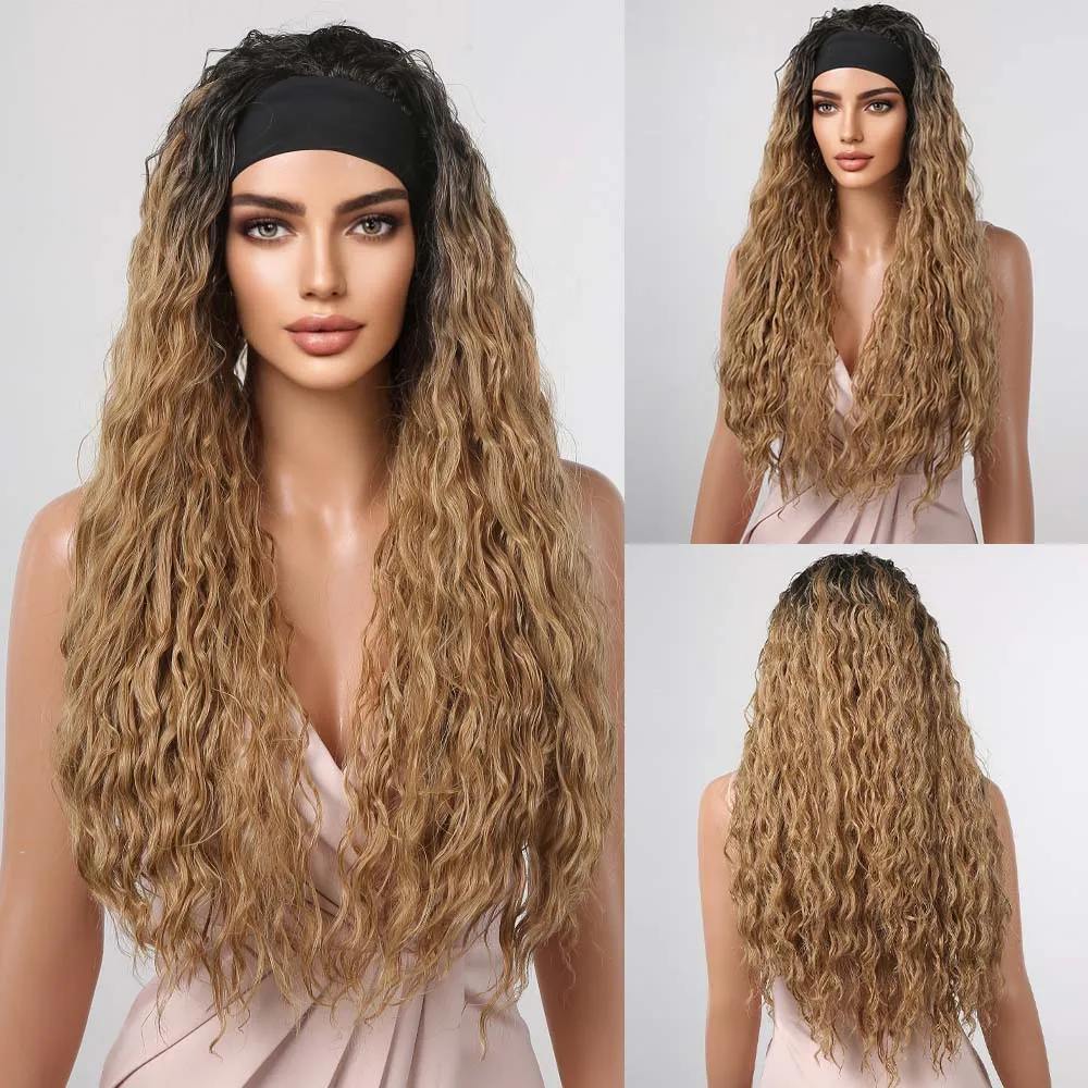 合成かつら,長いブロンドのヘアバンド,滑らかなブロンドの髪,自然な