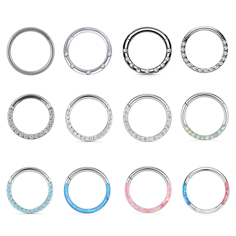 

QIANYE 100% 316L Surgical Steel 16G CZ Zircon Segment Nose Ring Opal Gem Septum Hoop Piercing Jewelry Daith Clicker Earring