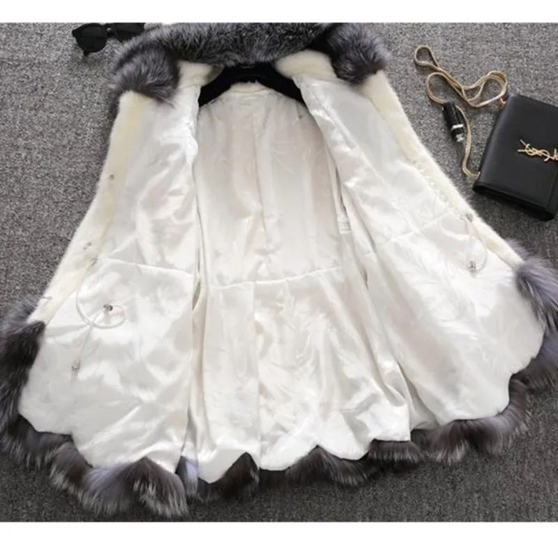 Mink Coat Fox Fur Collar Hooded Jacket Top Fur Female Christmas Clothes Faux Fur Coat Women Autumn and Winter Fur Coat Women