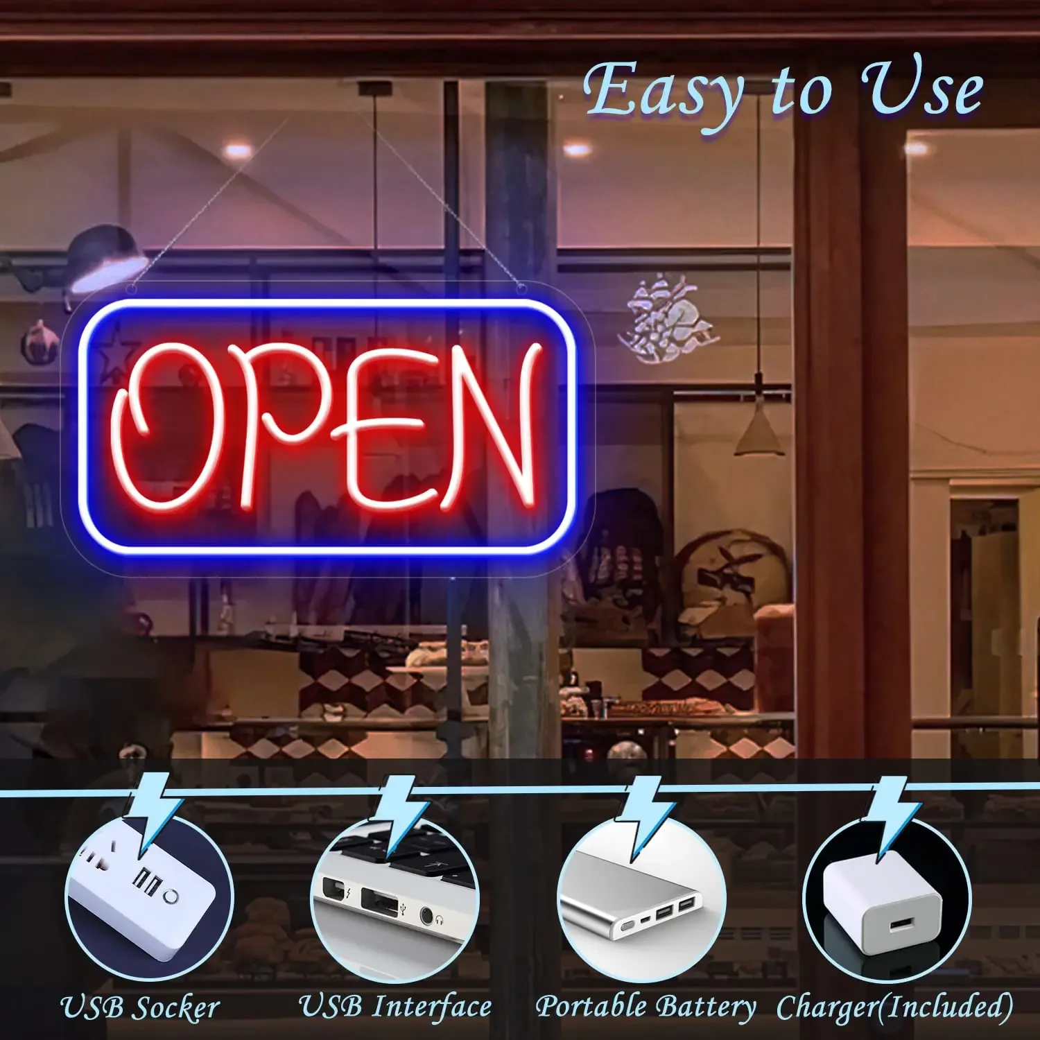 LED Open Neon Signs Are Suitable for Commercial Wall Decoration Shops, Restaurants, Office Windows, Storefront Lights Neon Signs