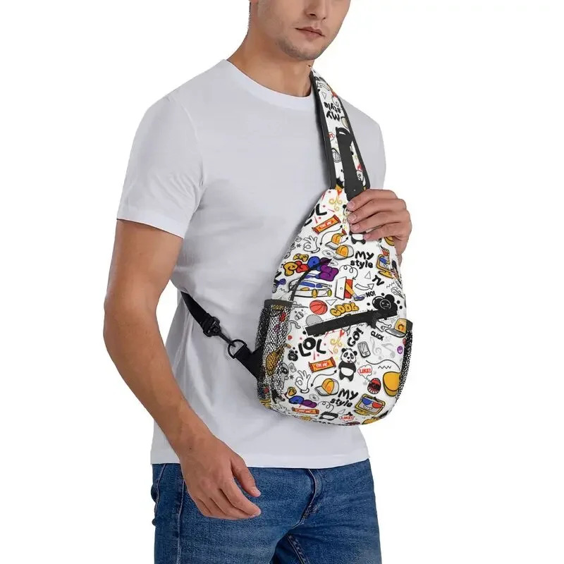 Bolso de pecho con estilo Graffiti de dibujos animados personalizado, mochila de hombro tipo bandolera con arte de Graffiti genial para hombres, mochila para ciclismo y Camping