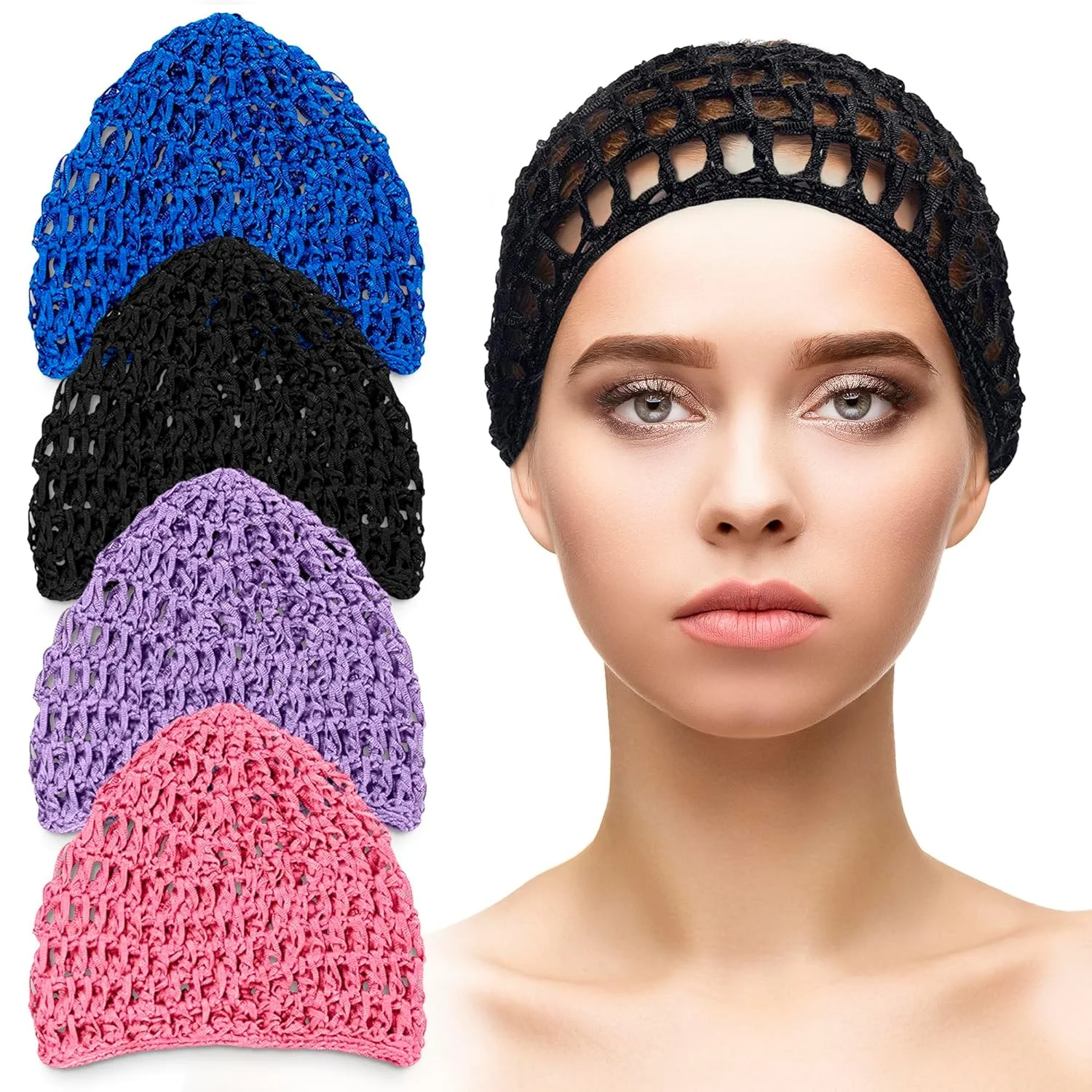 Nowa miękka dzianinowa siatka na włosy Rayon Knit Snood Hat Mesh Hair Care Cap Crochet Sleeping Night Cover Turbans Styling Tool Accessories