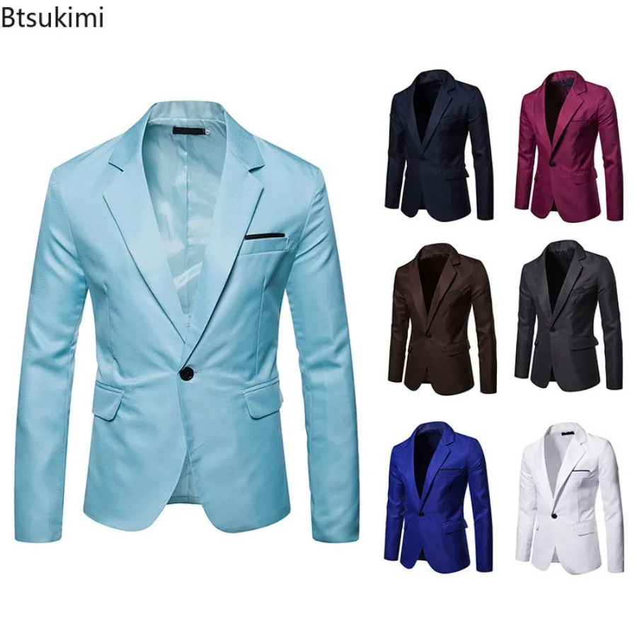 2025 New Men's Solid Blazer Coats Business Casual Suit Jackets Fashion Single Button Slim Fit Suit Tops High-grade Men Clothing