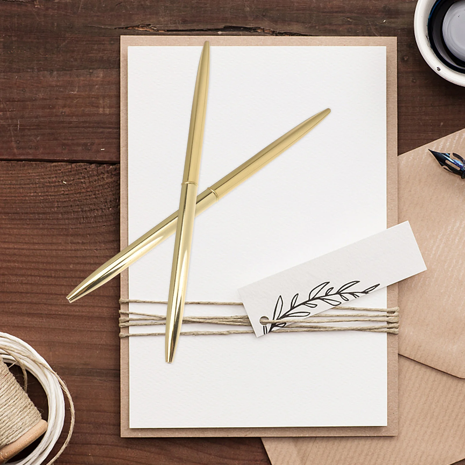 

6 Pcs Black Ink Pen Metal Ballpoint Writing Pens Lightweight Office Supply Employee Application Vintage Streamlined Golden