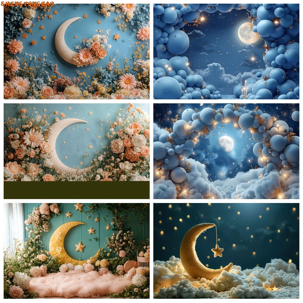 

Newborn Baby 1st Birthday Backdrops For Photography White Clouds Blue Sky Interior Room Scene Baby Shower Photo Background Decor