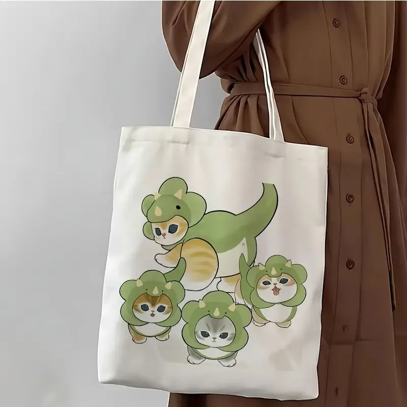 Cute Cat Print Tote Bag, Large Capacity Shoulder Shopping Bag for Leisure and Everyday Use Multipurpose Reusable Fashion Handbag