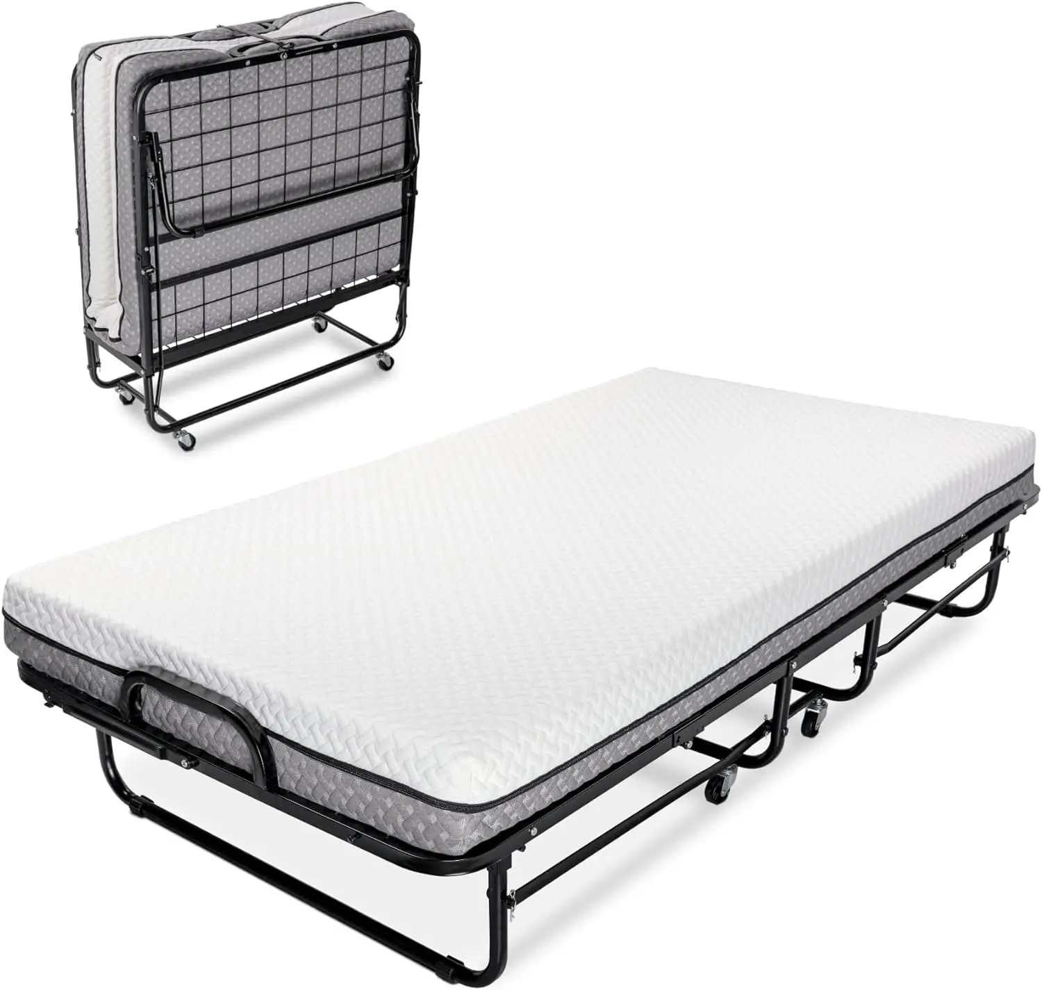 Deluxe Diplomat Folding Bed with Mattress for Adults, Twin Size, Portable Foldable Bed with Luxurious Memory Foam, Custom