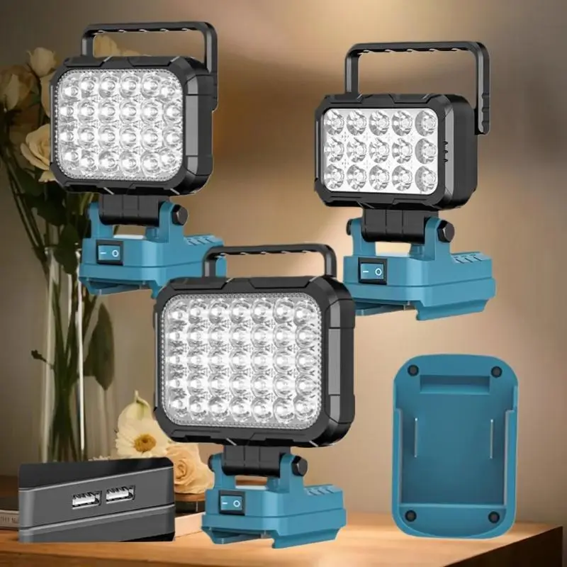 3/4/5인치 LED 작업등 - 듀얼 USB 및 핸들, 18V 리튬이온 공구용 휴대용 작업등