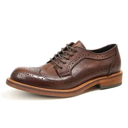 2025 Spring Autumn Fashion Men's Dress Shoes Fashion Real Leather Man Footwear Block Design British Stylish Man Shoes Boys A103
