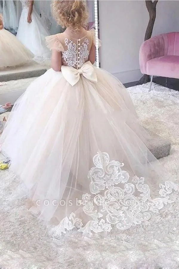 Sunnye Fairy Cute Lace Tulle Flower Girls Dress Princess for Kid Child Wedding Party juniordamigella d'onore Maxi Ball Gown Evening