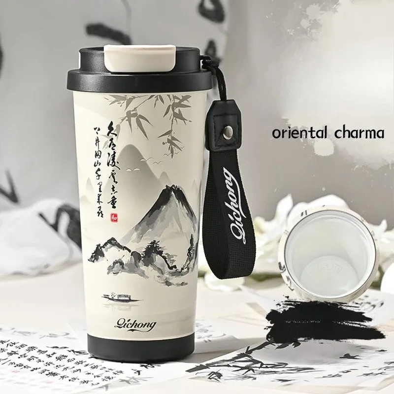 Creative Chinese Style Insulated Cup Portable Office Dual Drinking Travel Mug High-Value Ceramic Inner Liner Coffee Cup