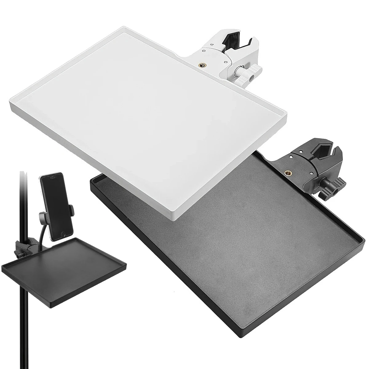 Miwayer Adjustable Mic Stand Tray, 225×165mm Sound Card Platform,O-Type Clamp Fits 13-47mm Tubes, for Live Streaming & Recording