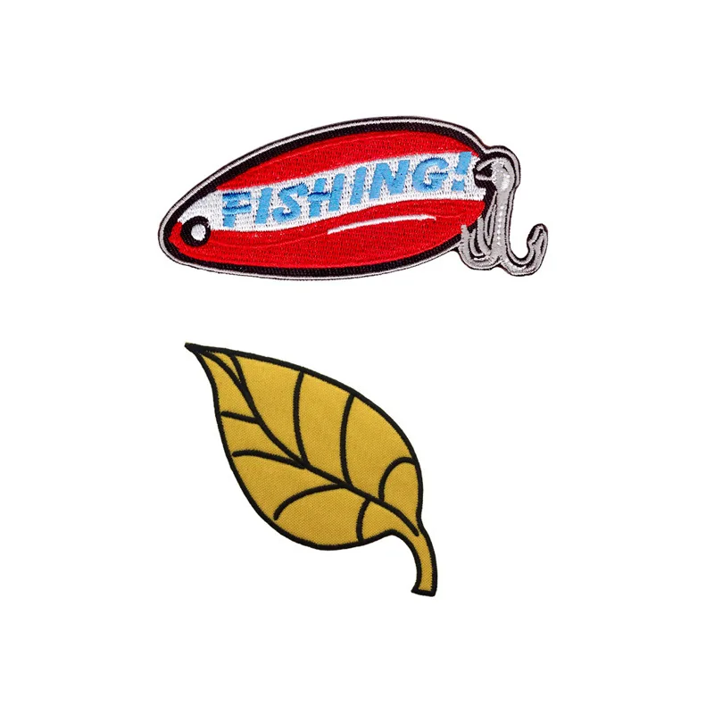 Fine Fish Fishing 3D Embroidery Patches Iron On Yellow Leaf Badge Clothing Denim Backpack Fashion Appliques