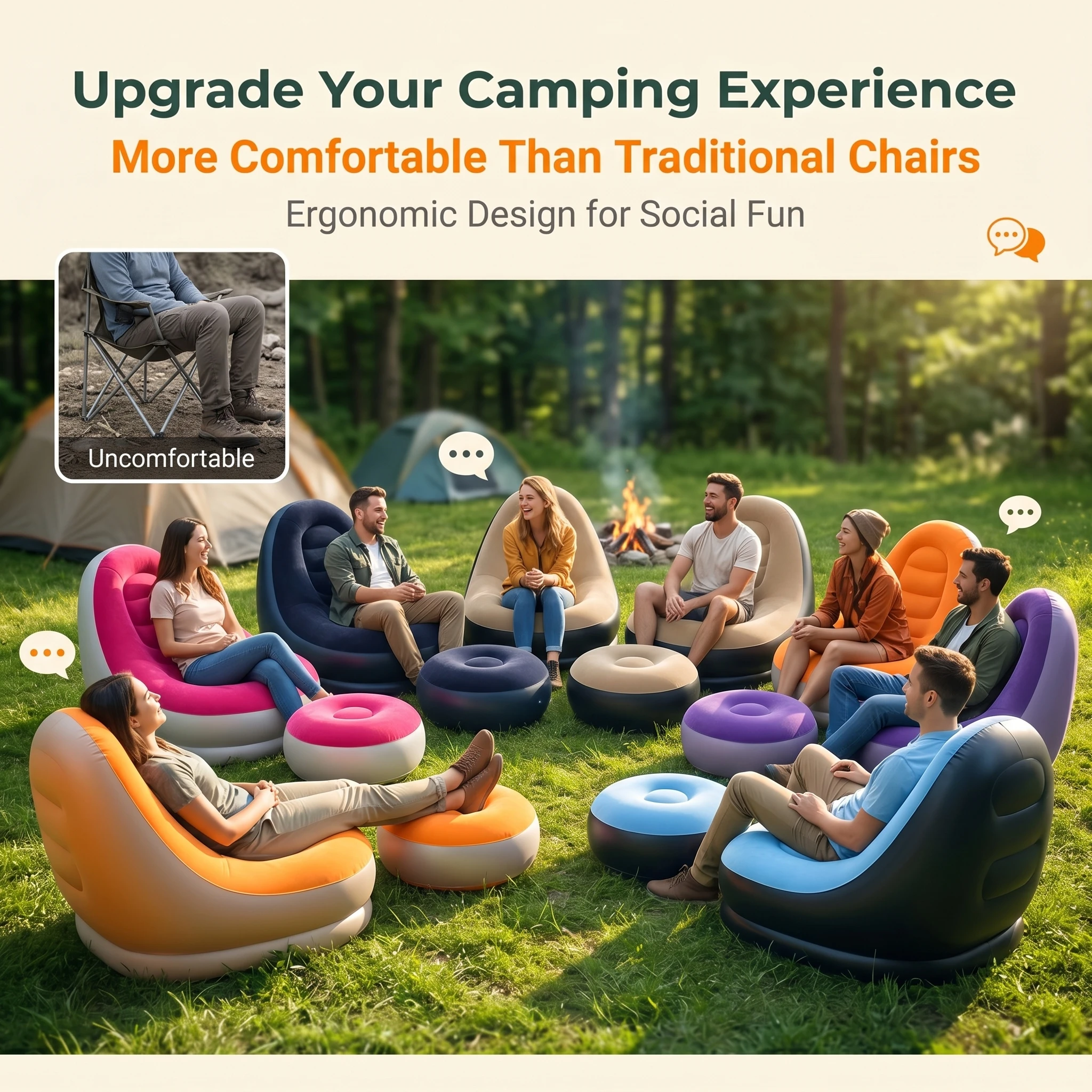 Modern Design Foldable Inflatable Sofa Chair with Foot Pedals Portable Outdoor Plush Home Lounge Chair Fast Delivery