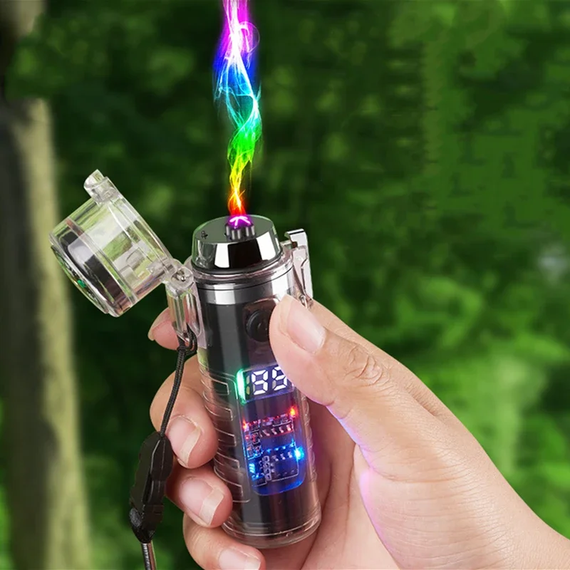 

Новая водонепроницаемая прозрачная зажигалка с фонариком, компасом, двойной дуговой зажигалкой, портативный инструмент для курения на открытом воздухе, кемпинга