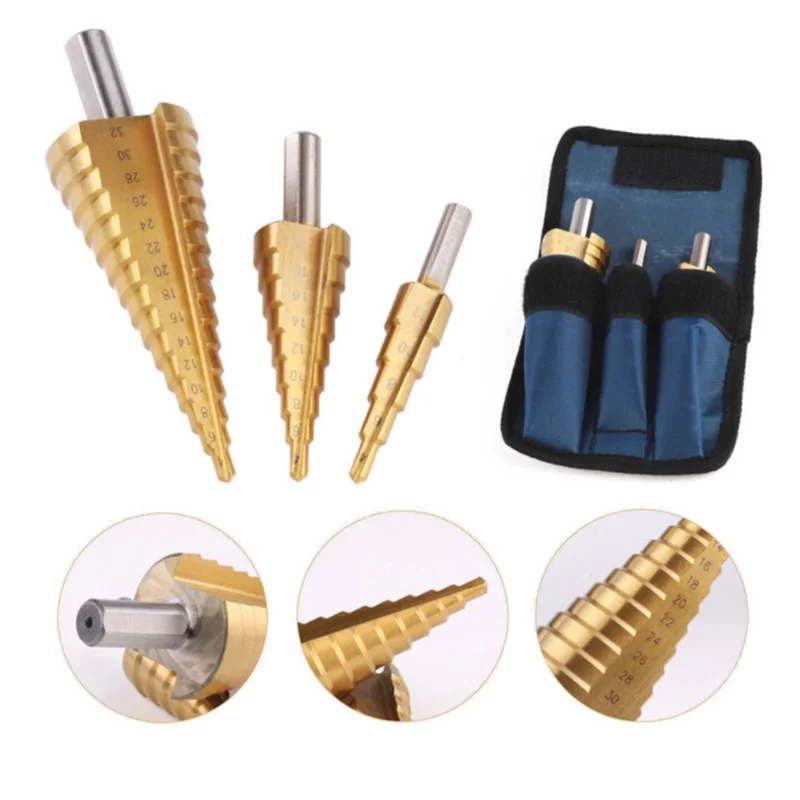

3pcs 4-12/20/32mm Step Drill Bits Large HSS Steel Step Cone Drill Hole Tools Set Power Tool Accessories