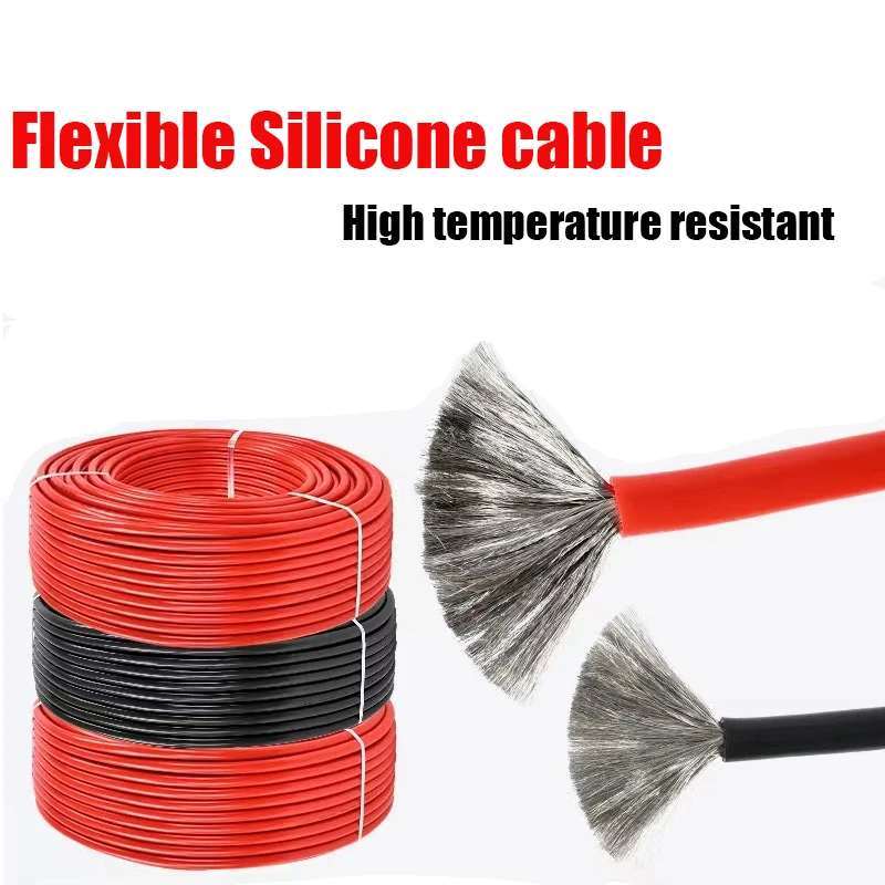 Cable eléctrico resistente al calor, Cable de silicona de 3m, 10 pies, 26, 24, 22, 20, 18, 16, 14, 12, 10, 8, 6, 4 awg, rojo y negro, para batería de coche, iluminación LED