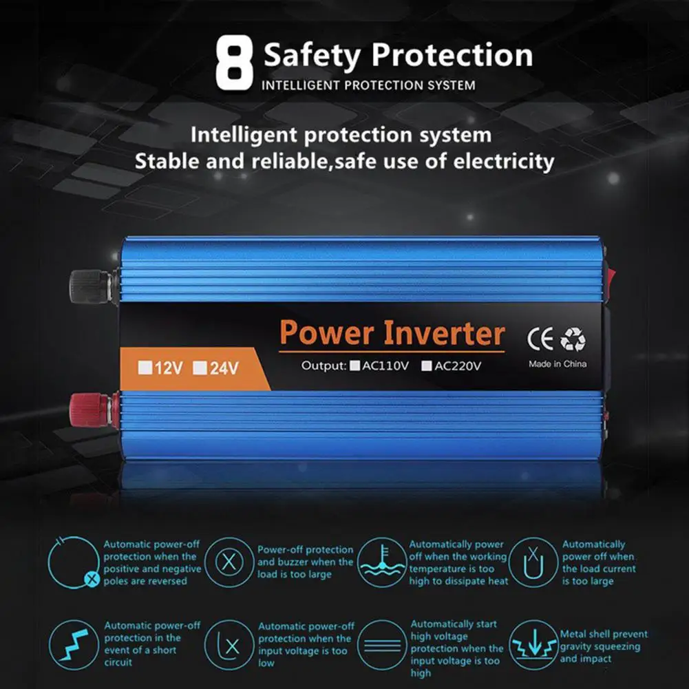 12000W Pure Sine Wave Power Inverter Fast Charging Car Inverter Voltage Transformer DC 12V 24V To AC 110V 220V Socket Converter