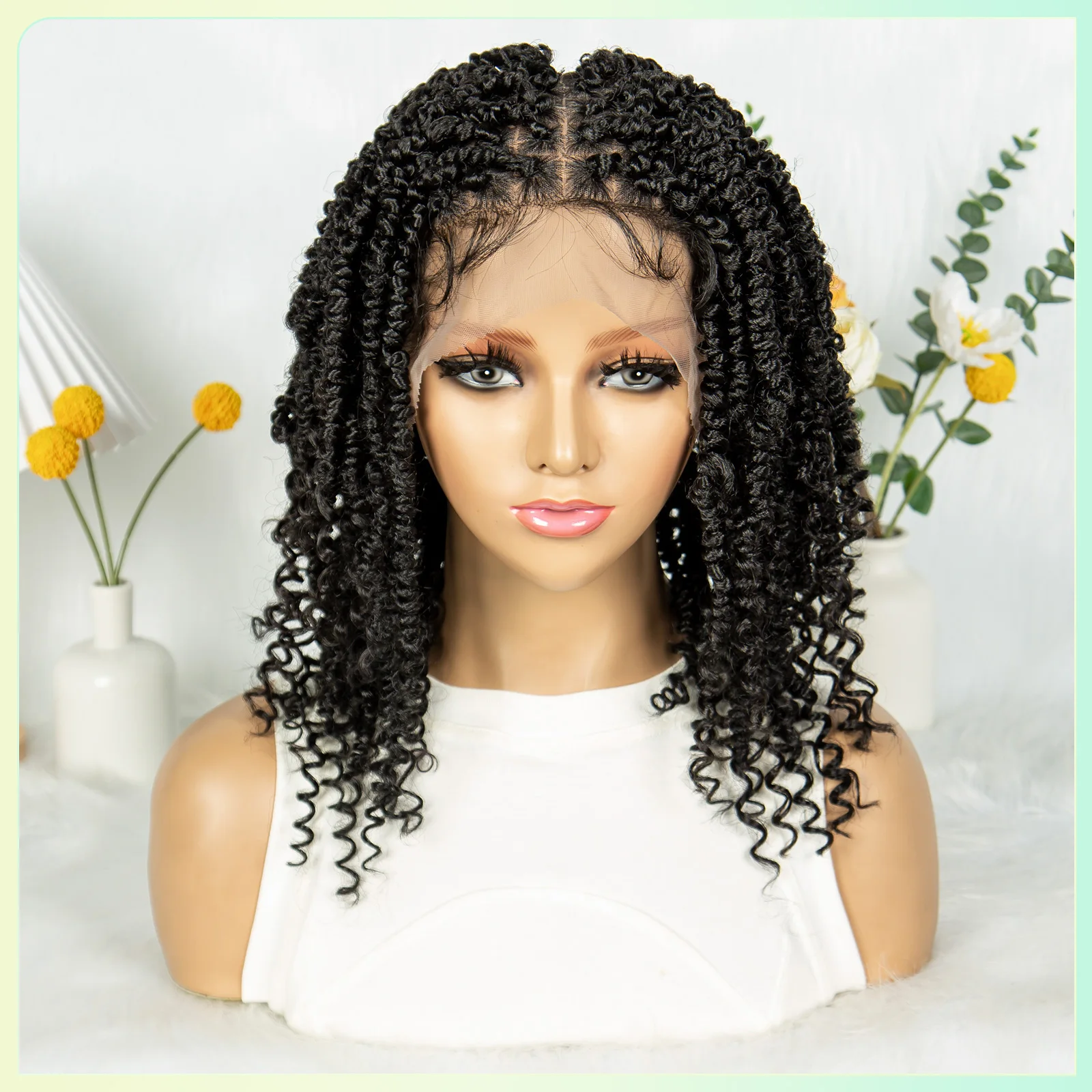 14Inch Full Lace Braided Wigs Synthetic Lace Frontal Twisted Braids Wigs with Baby Hair Knotless Box Braids Wig for Black Women