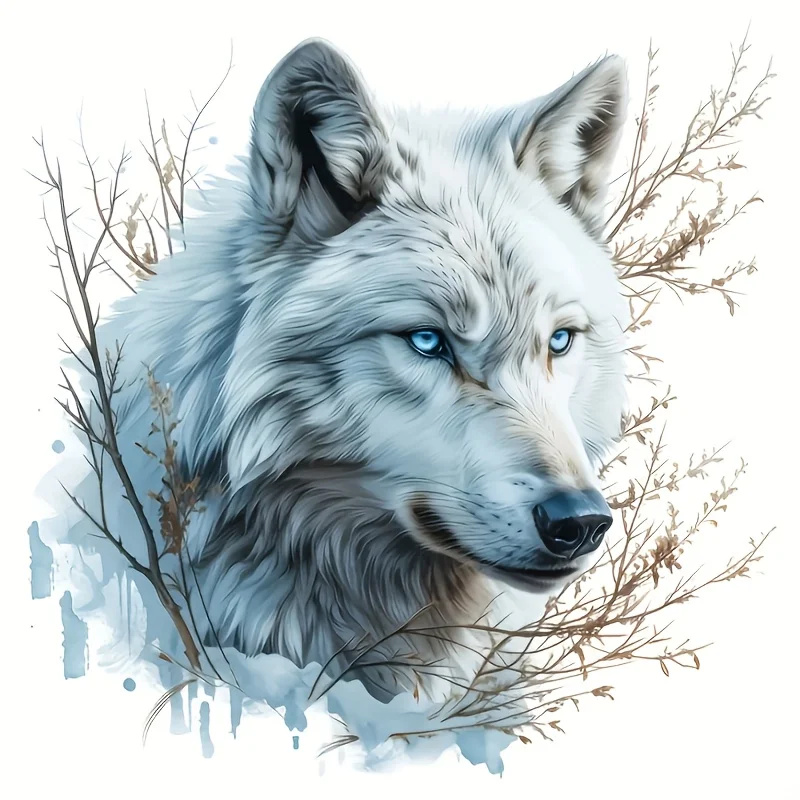 1Pc Snow Wolf 2D Flat Vinyl Sticker, Style Decor Decal for Car Laptop Water Bottle Motorcycle Helmet, Multi‑surface Compatible