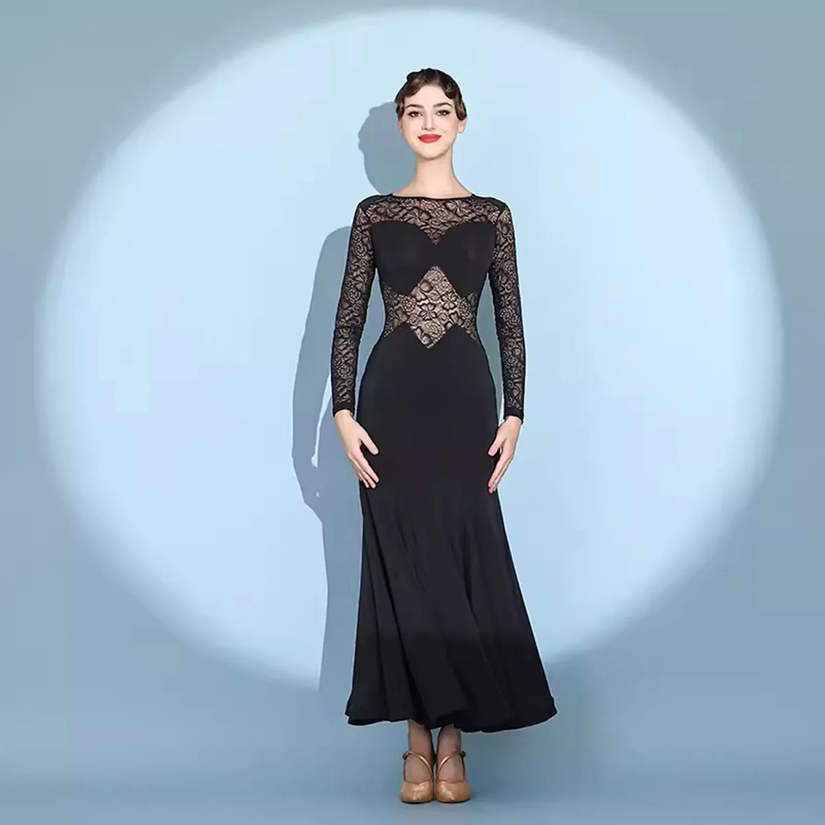 2024 New Elegant Ballroom Dance Dress Women\'s Performance Lace Long Sleeve Party Modern Waltz Practice Clothes