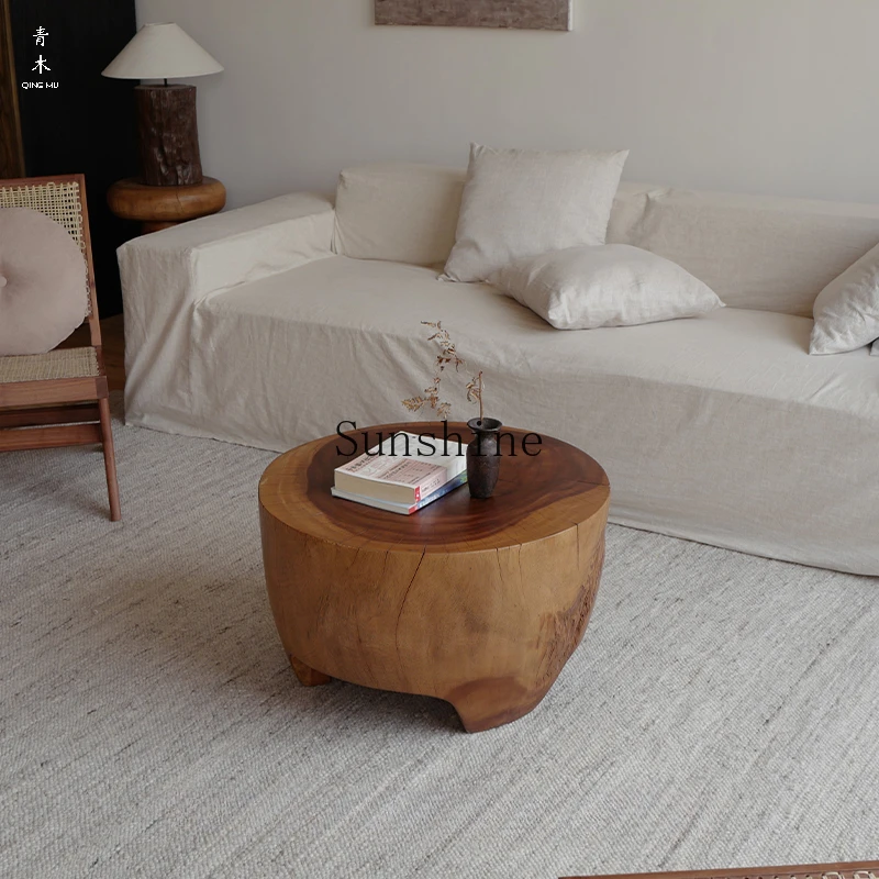 

Wabi Sand Wind Imported Living Room Stump Whole Wood Handmade Sofa Round Coffee Table